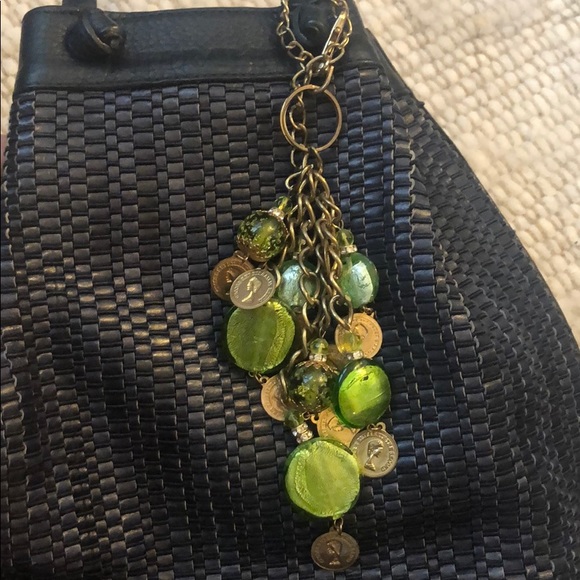 Green and Gold Handbag Charm with Hand Blown Glass - Picture 6 of 8